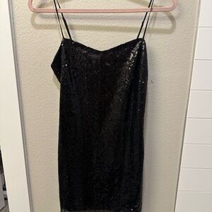 Black Sequin Mini Slip Dress